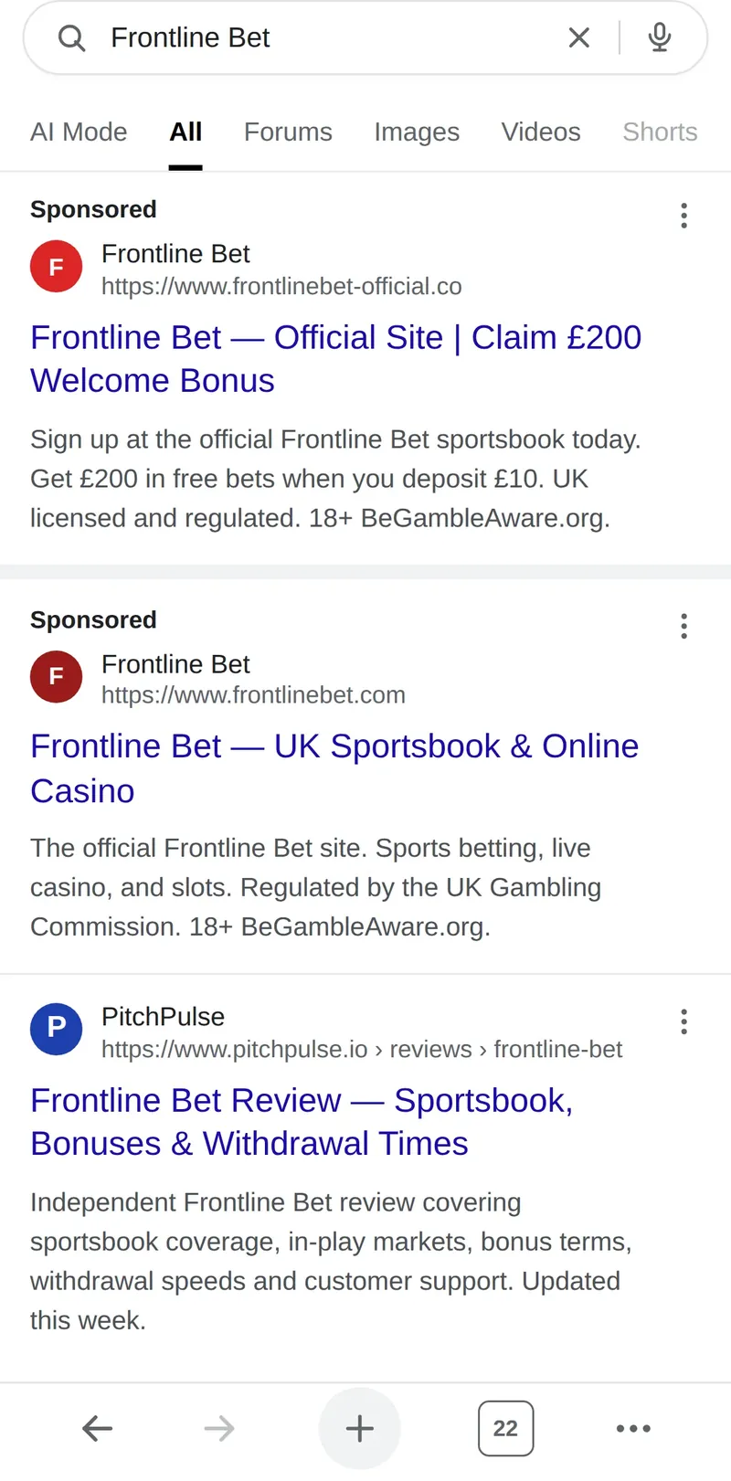 SERP showing ad impersonation with look-alike domain