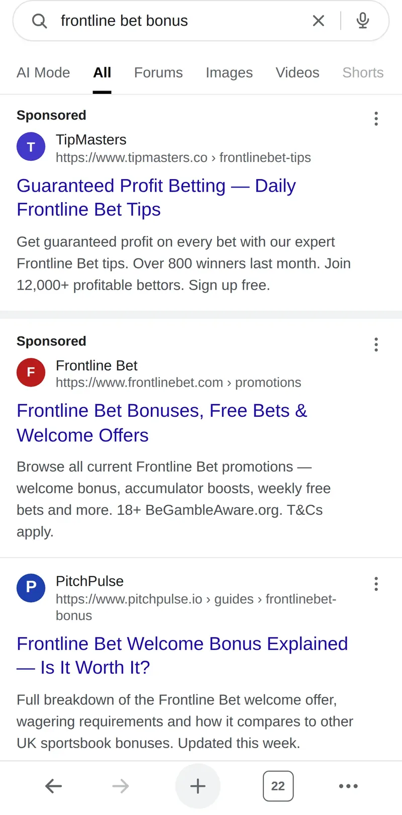 SERP showing prohibited 'guaranteed profit' claim